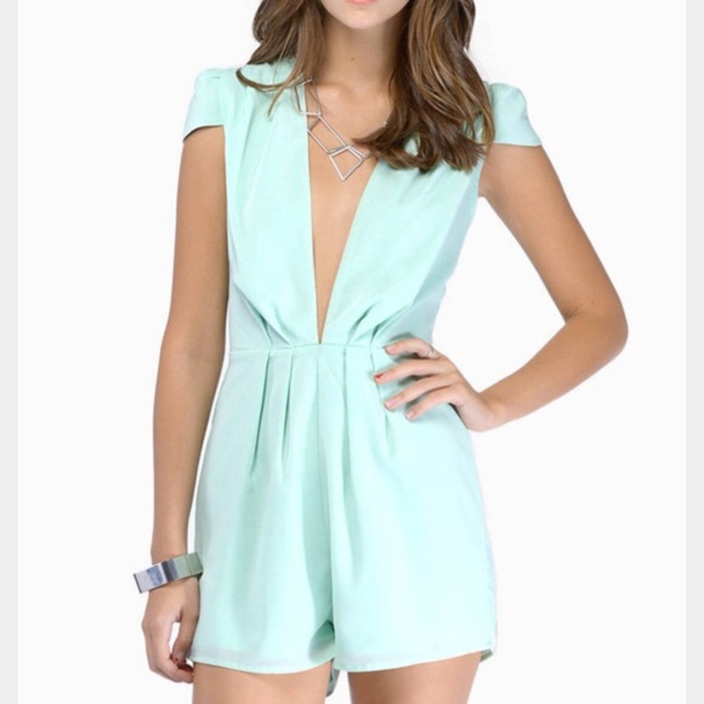 Deep V Mint Romper Tobi